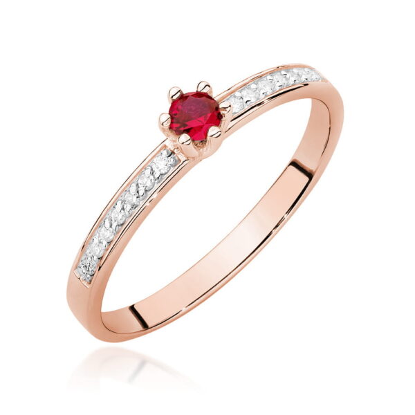 Pierścionek z rubinem 0,15ct i diamentami w różowym złocie 585