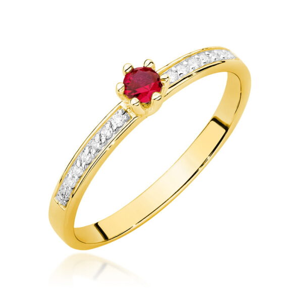 Pierścionek z rubinem 0,15ct i diamentami w żółtym złocie 585