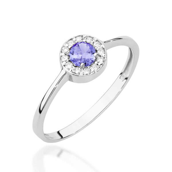 Pierścionek z tanzanitem 0.35 ct i diamentami – złoto białe 585