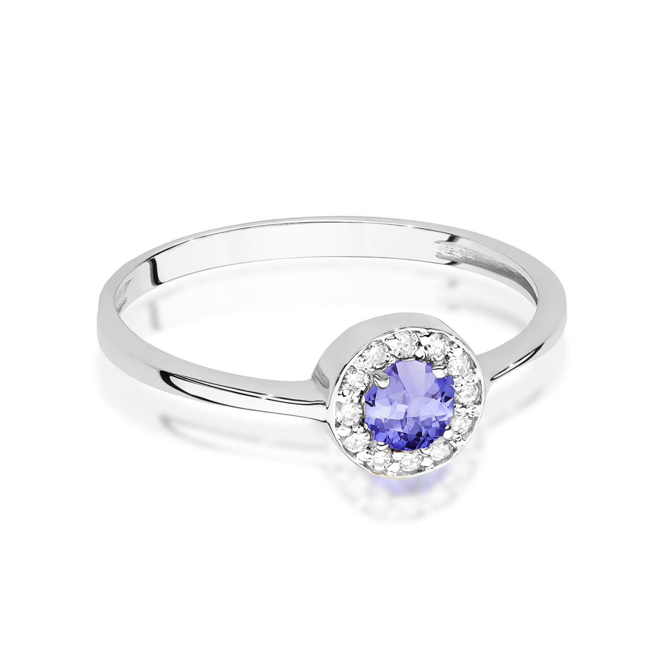 Pierścionek z tanzanitem 0.35 ct i diamentami – złoto białe 585