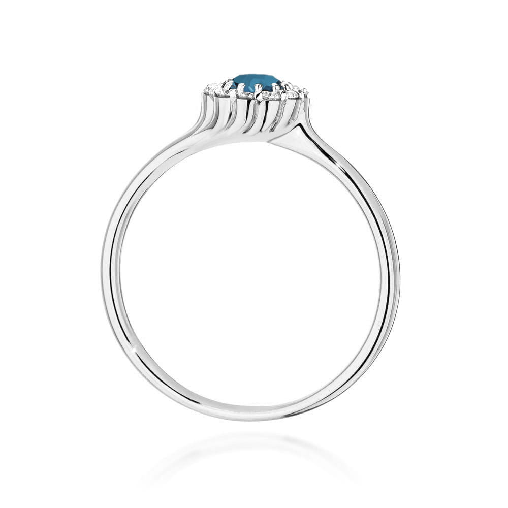 Pierścionek z topazem London Blue 0.50 ct i diamentami – złoto białe 585