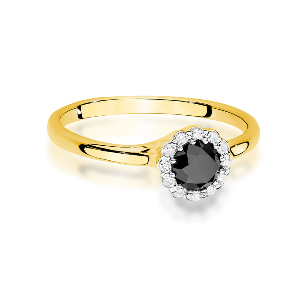 Pierścionek z czarnym diamentem 0.50 ct i diamentami – złoto żółte 585