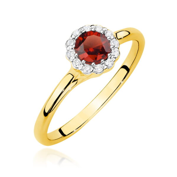Pierścionek z rubinem 0.60 ct i diamentami – złoto żółte 585
