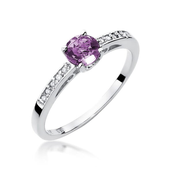 Pierścionek z ametystem 0.50ct i diamentami w białym złocie próby 585