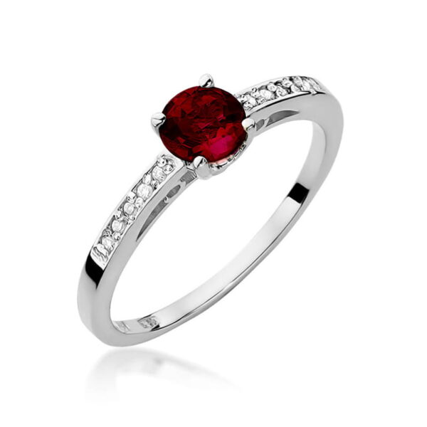 Pierścionek z granatem 0.60ct i diamentami w białym złocie próby 585