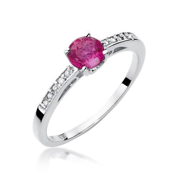 Pierścionek z rubinem 0.60ct i diamentami w białym złocie próby 585