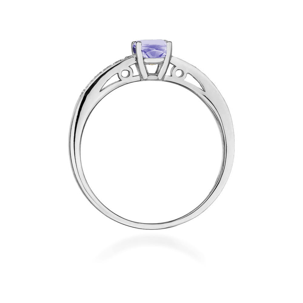 Pierścionek z tanzanitem 0.50ct i diamentami w białym złocie próby 585