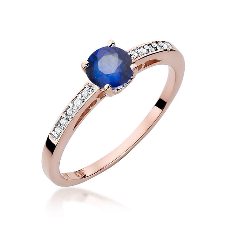 Pierścionek z szafirem 0.50ct i diamentami w różowym złocie próby 585