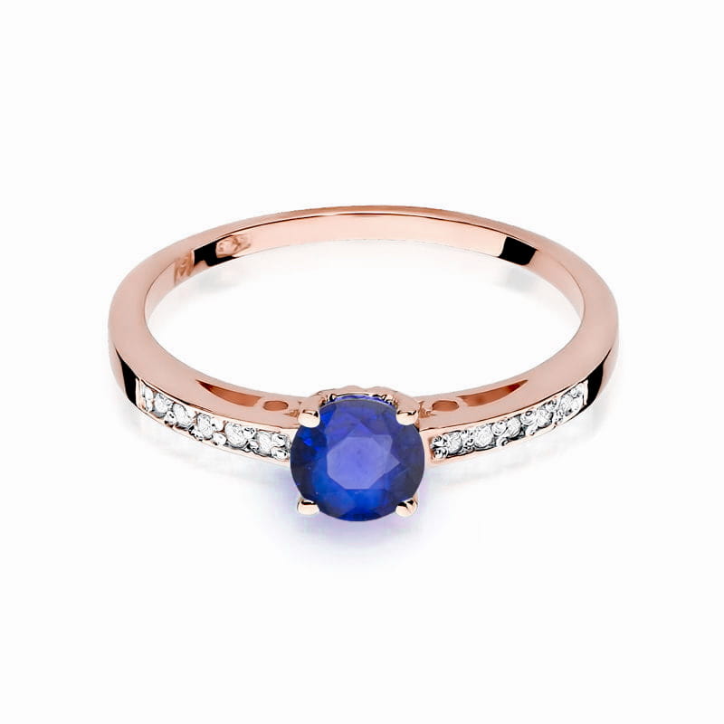 Pierścionek z szafirem 0.50ct i diamentami w różowym złocie próby 585