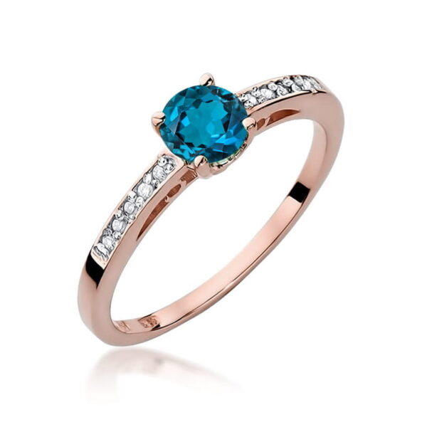 Pierścionek z topazem London Blue 0.50ct i diamentami w różowym złocie próby 585