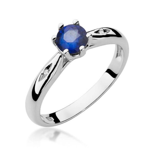 Pierścionek z szafirem 0.50 ct – Białe złoto 585 i diamenty