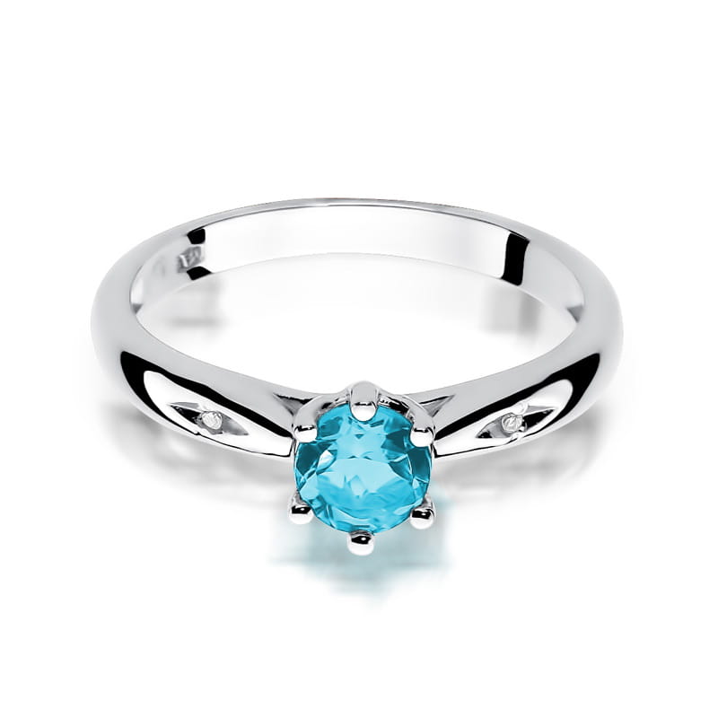 Pierścionek z topazem 0.50 ct – Białe złoto 585 i diamenty