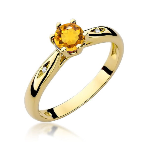 Pierścionek z żółtego złota 585 z cytrynem 0.50ct i diamentami