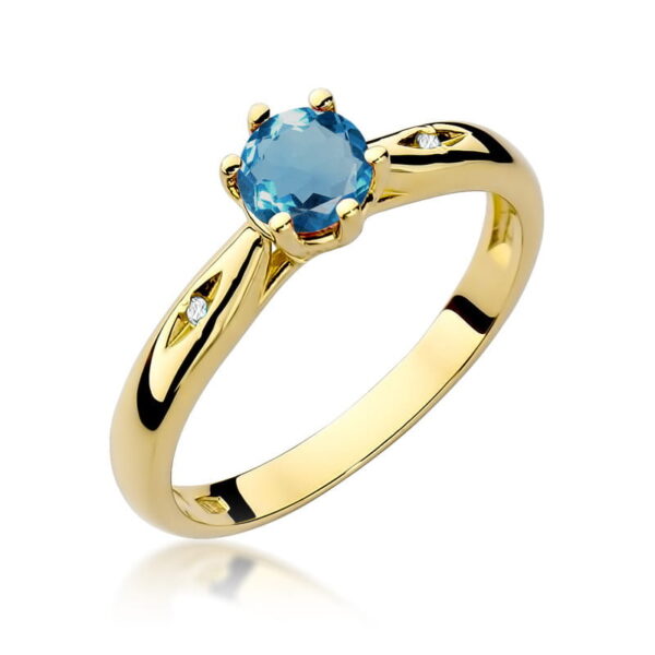 Pierścionek z żółtego złota 585 z topazem London Blue 0.50 ct i diamentami