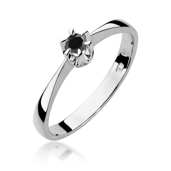 Pierścionek z białego złota 585 z czarnym diamentem 0.12ct