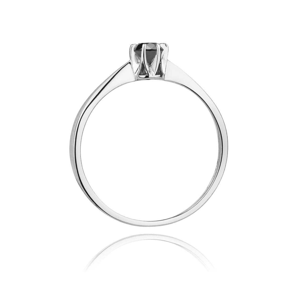 Pierścionek z białego złota 585 z czarnym diamentem 0.12ct