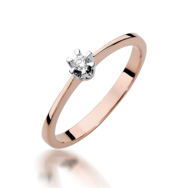 Pierścionek z diamentem 0.04 ct – złoto różowe 585