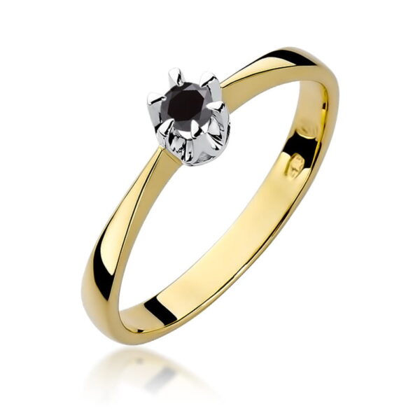 Pierścionek z żółtego złota 585 z czarnym diamentem 0.12ct