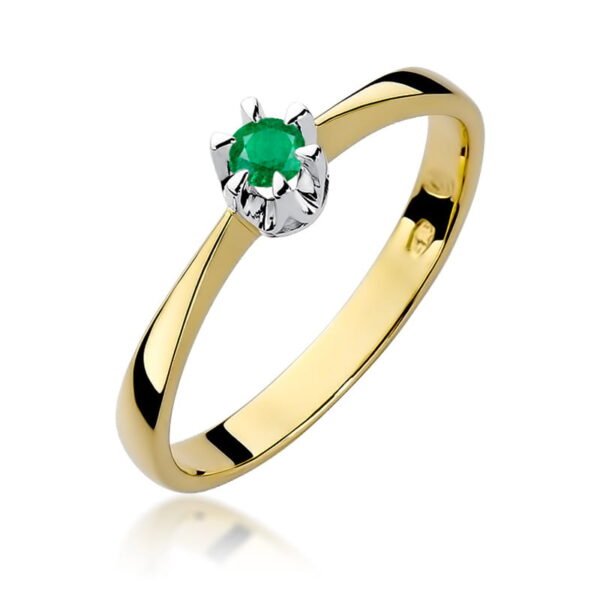 Pierścionek z żółtego złota 585 ze szmaragdem 0.15ct