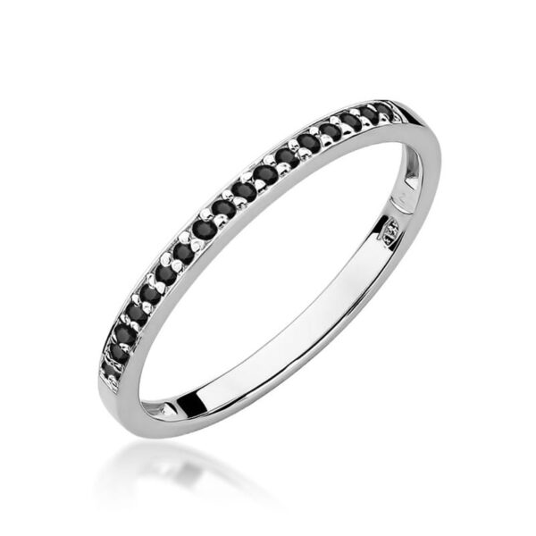 Pierścionek z białego złota 585 z czarnymi diamentami 0.085 ct
