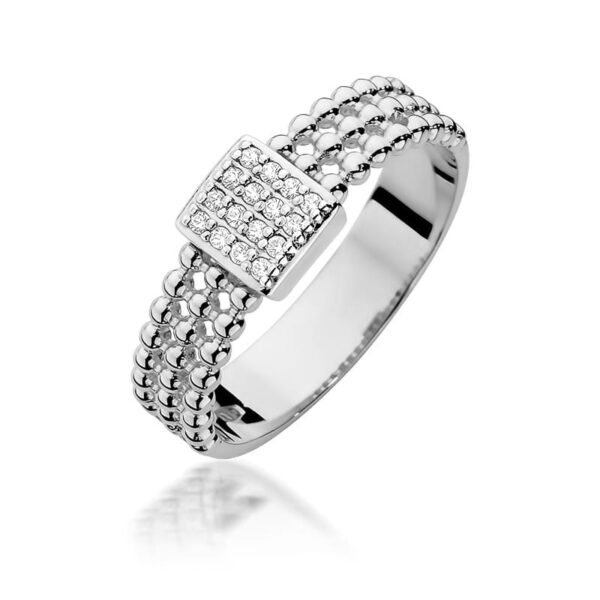 Pierścionek z białego złota z kwadratową koroną i diamentami 0,08ct