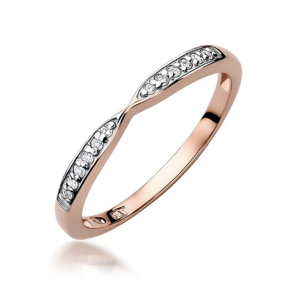 Pierścionek obrączka z różowego złota z diamentami 0.10ct
