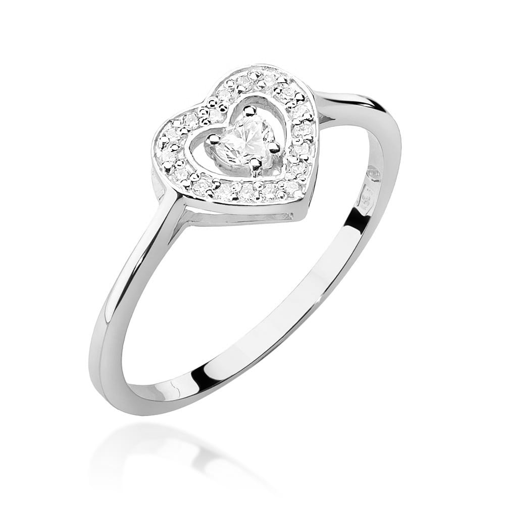 Pierścionek z białego złota z diamentem w kształcie serca 0,19ct