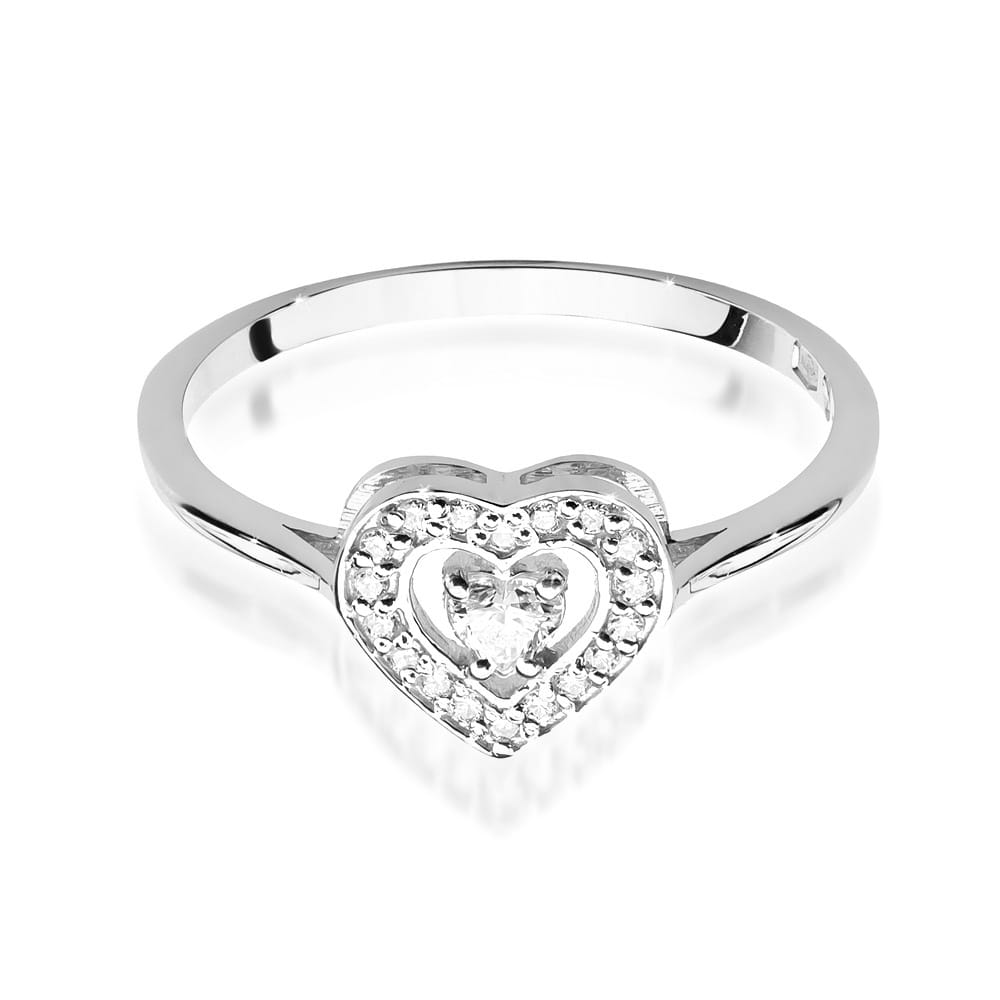Pierścionek z białego złota z diamentem w kształcie serca 0,19ct