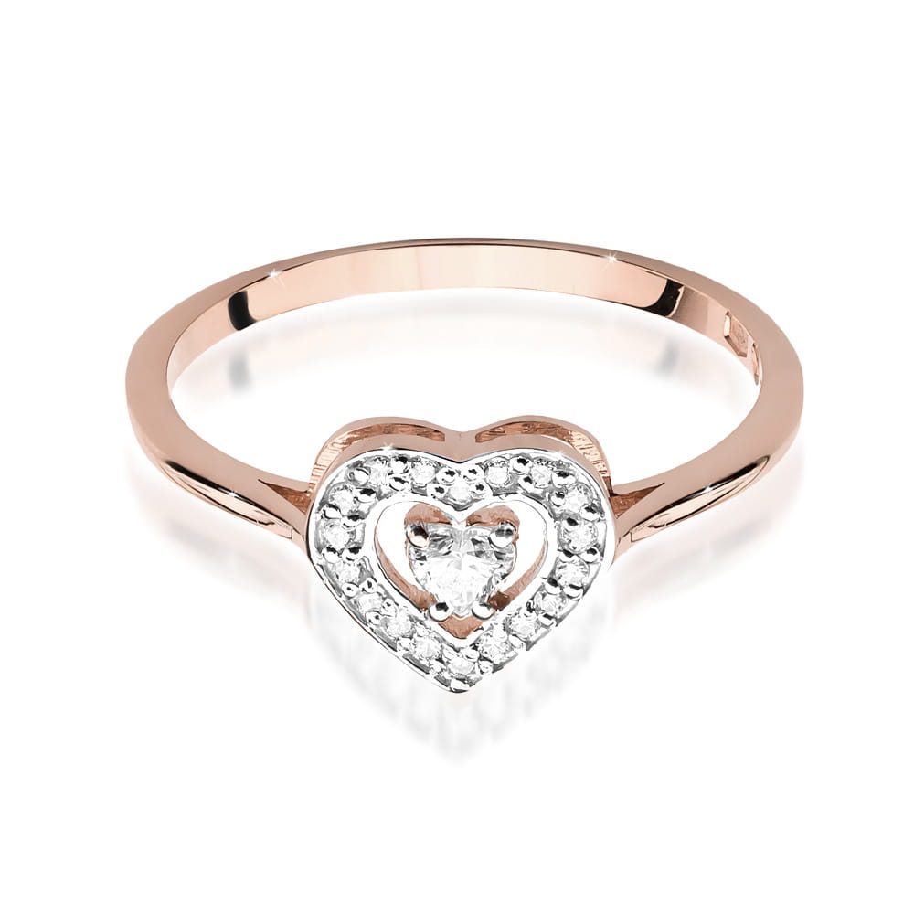 Pierścionek z różowego złota z diamentem w kształcie serca 0,19ct