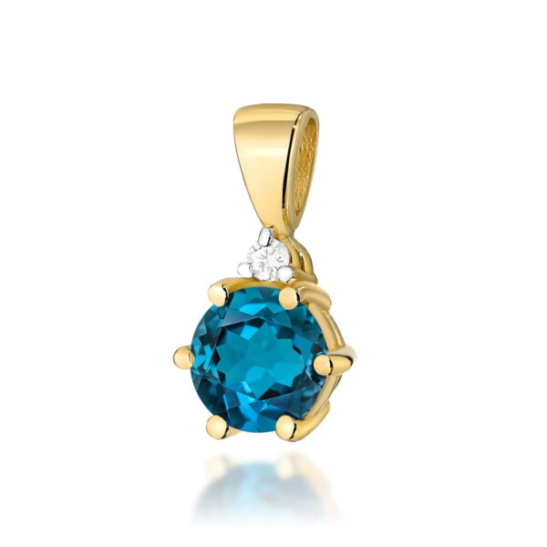 Złota zawieszka z topazem London Blue i diamentem 585 – żółte złoto