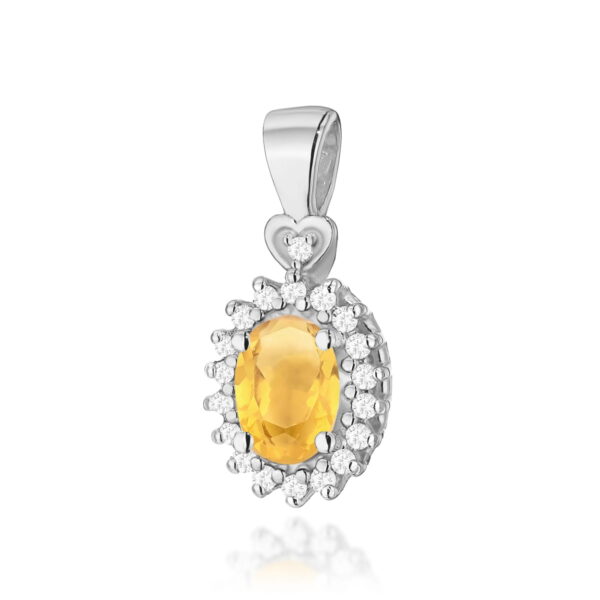 Zawieszka z białego złota 585 z cytrynem 0,60 ct i diamentami