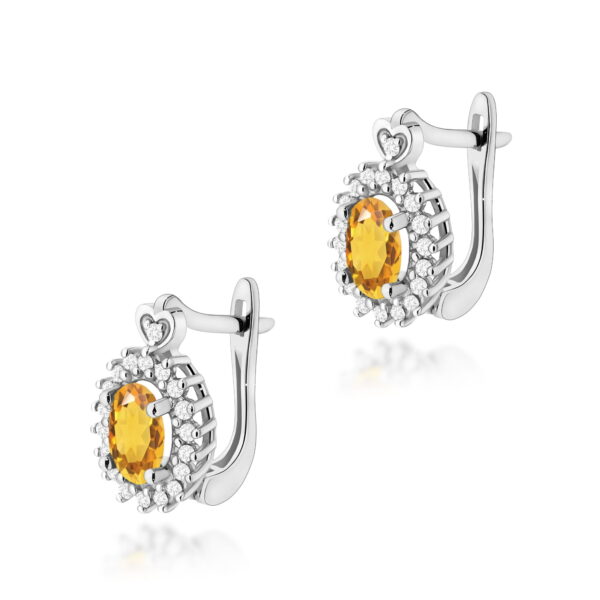Kolczyki z białego złota 585 z cytrynami 2 × 0,60 ct i diamentami