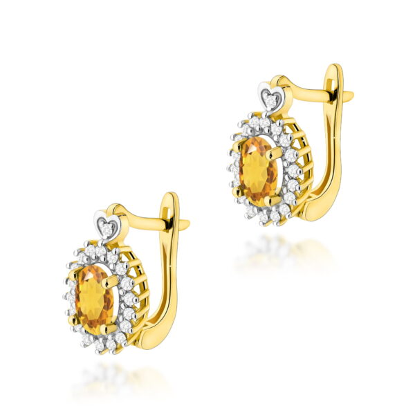 Kolczyki z żółtego złota 585 z cytrynami 2 × 0,60 ct i diamentami