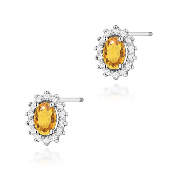 Kolczyki z białego złota 585 z cytrynami 2 × 0,60 ct i diamentami