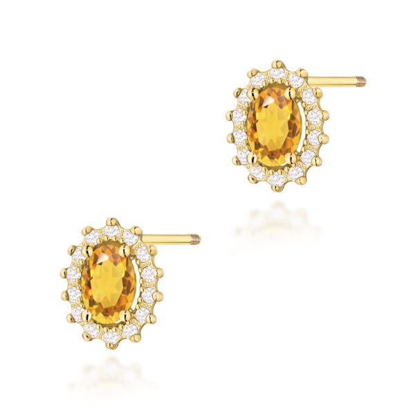 Kolczyki z żółtego złota 585 z cytrynami 2 × 0,60 ct i diamentami