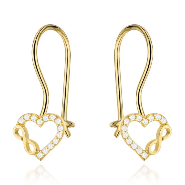 Kolczyki złote serce z cyrkoniami i znakiem nieskończoności na biglu (Gramatura: 0.92)