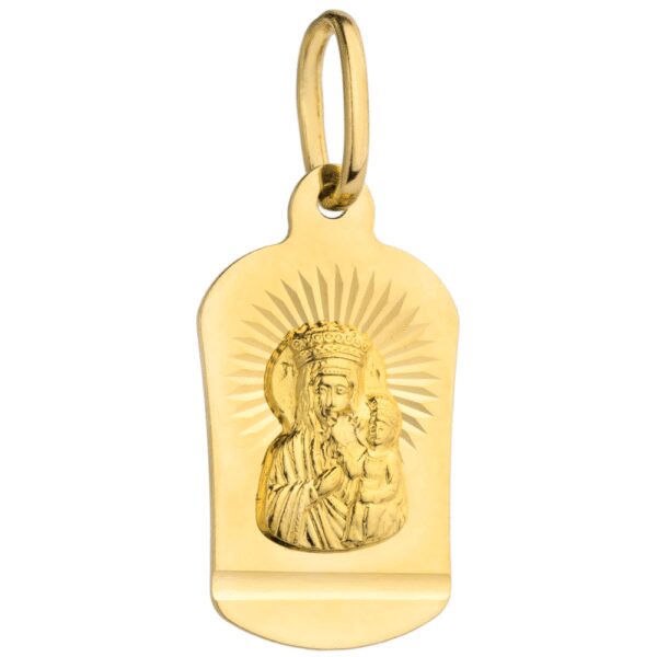 Medalik złoty Matka Boska Częstochowska z promieniami