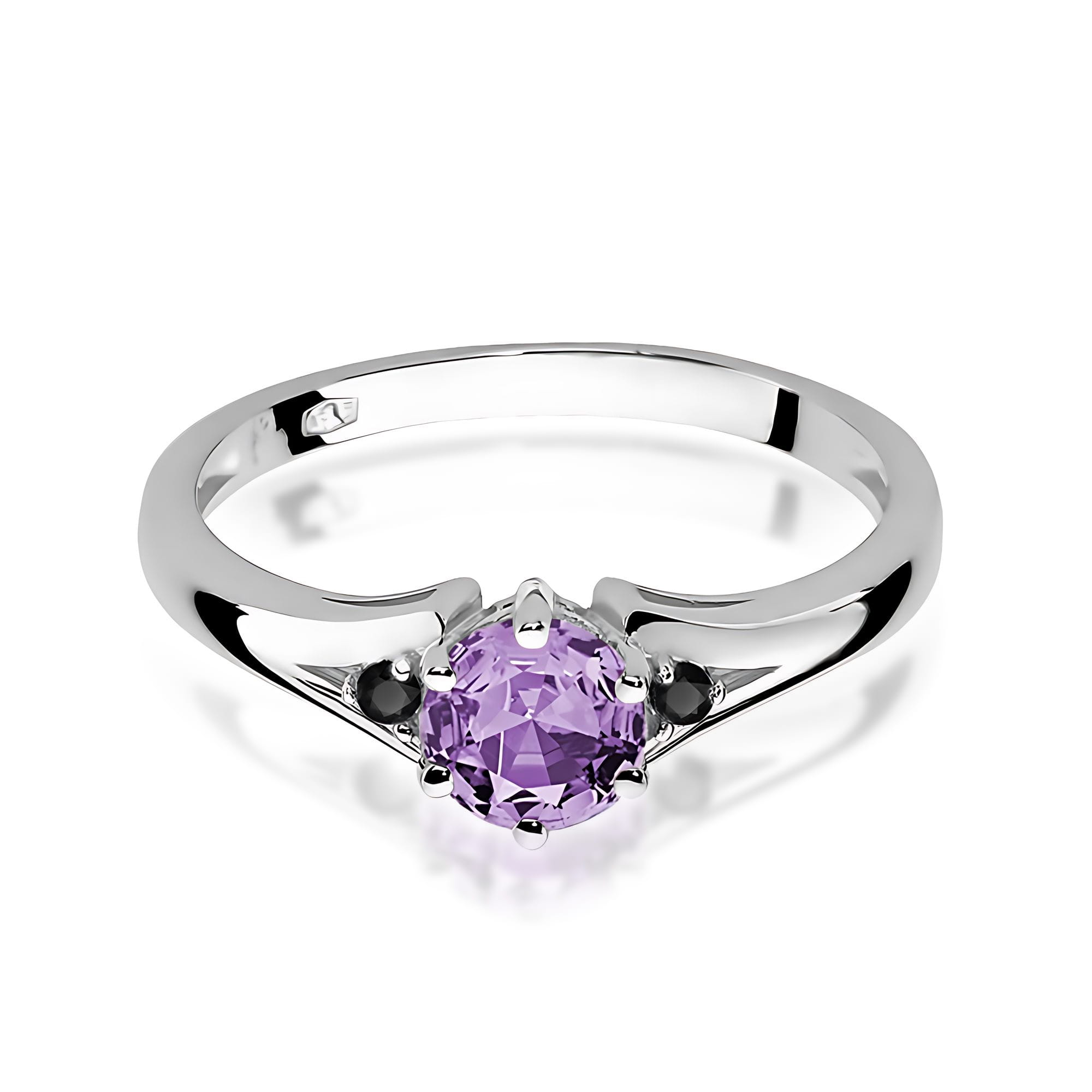 Pierścionek z ametystem 0,50ct i czarnymi diamentami – złoto białe 585 - obrazek 2