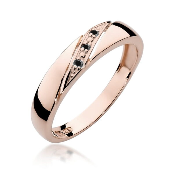 Pierścionek z różowego złota 585 z czarnymi diamentami 0.015ct