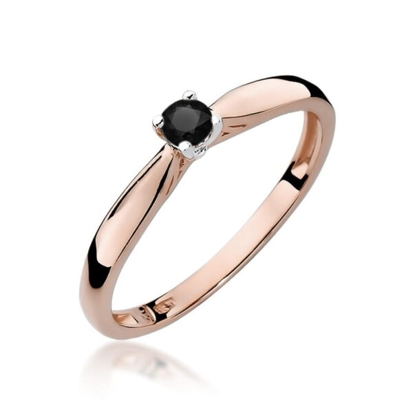 Pierścionek z różowego złota 585 z czarnym diamentem 0.12 ct