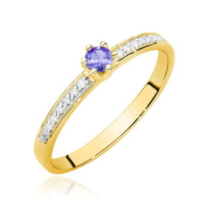 Pierścionek z żółtego złota 585 z tanzanitem 0.15 ct i diamentami