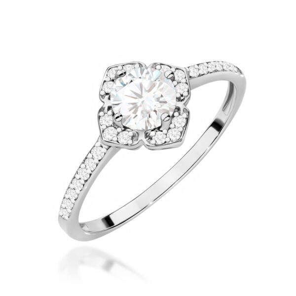 Pierścionek z białym szafirem 0,60ct i diamentami – złoto białe 585