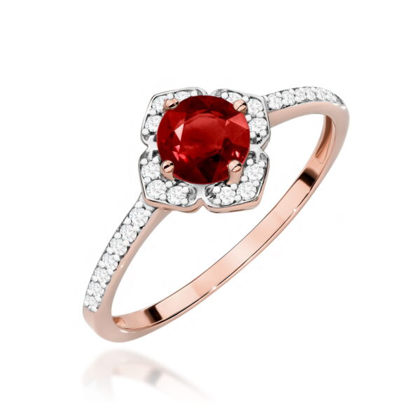 Pierścionek z granatem 0,60ct i diamentami – złoto różowe 585