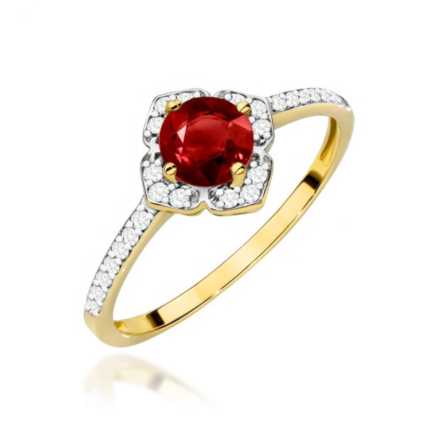 Pierścionek z granatem 0,60ct i diamentami – złoto żółte 585