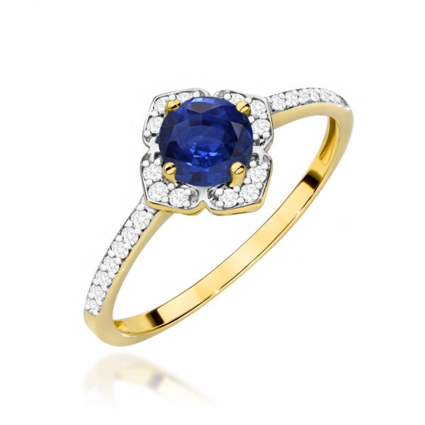 Pierścionek z szafirem 0.50 ct i diamentami – złoto żółte 585