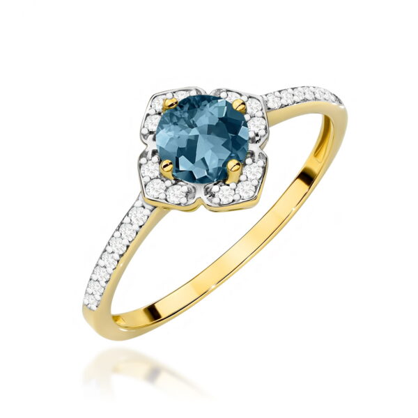Pierścionek z topazem London Blue 0,50ct i diamentami – złoto żółte 585