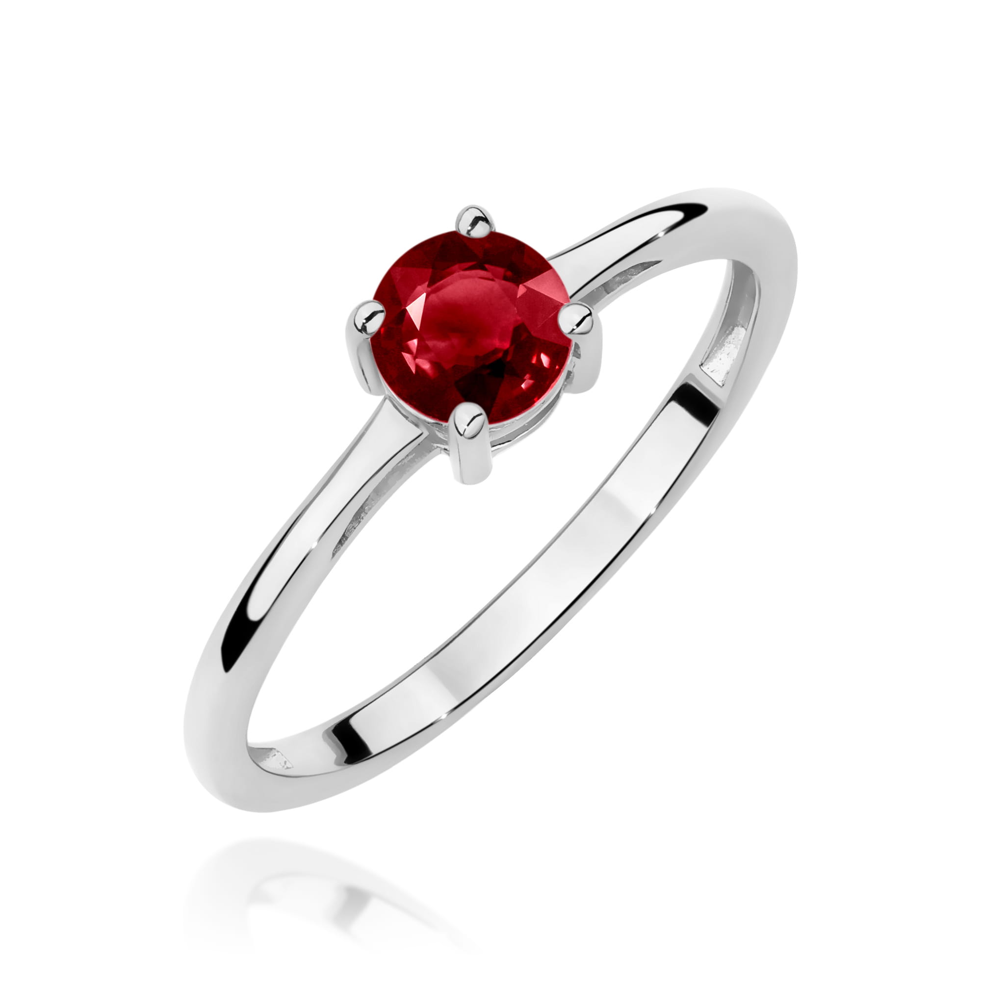 Pierścionek z białego złota 585 z granatem 0.60ct
