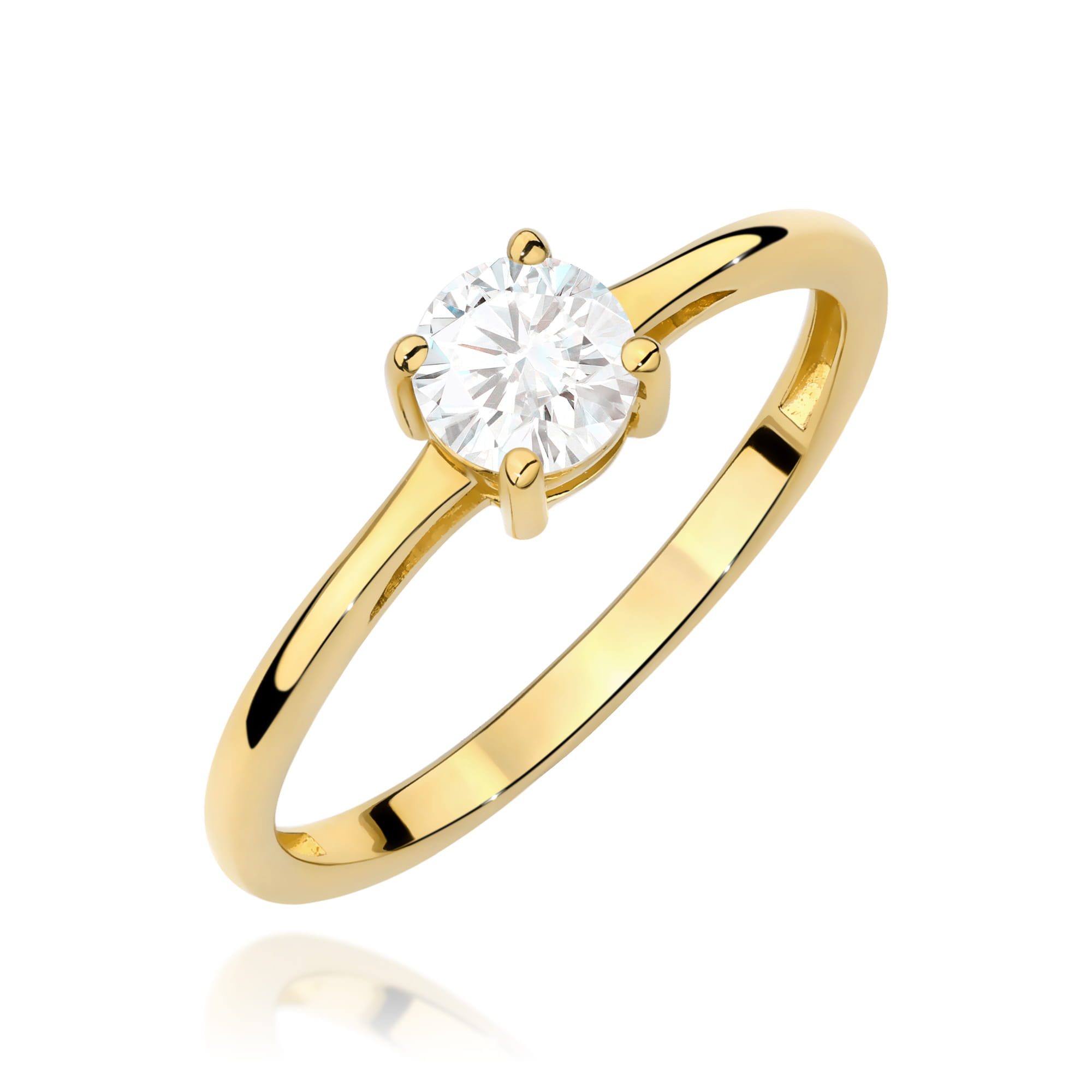 Pierścionek z żółtego złota 585 z białym szafirem 0.60ct