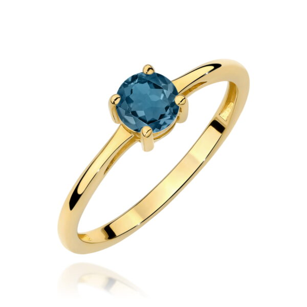 Pierścionek z żółtego złota 585 z topazem London Blue 0.50ct