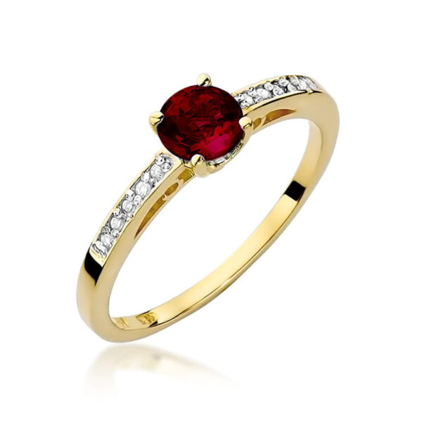 Pierścionek z granatem 0.60ct i diamentami w żółtym złocie próby 585